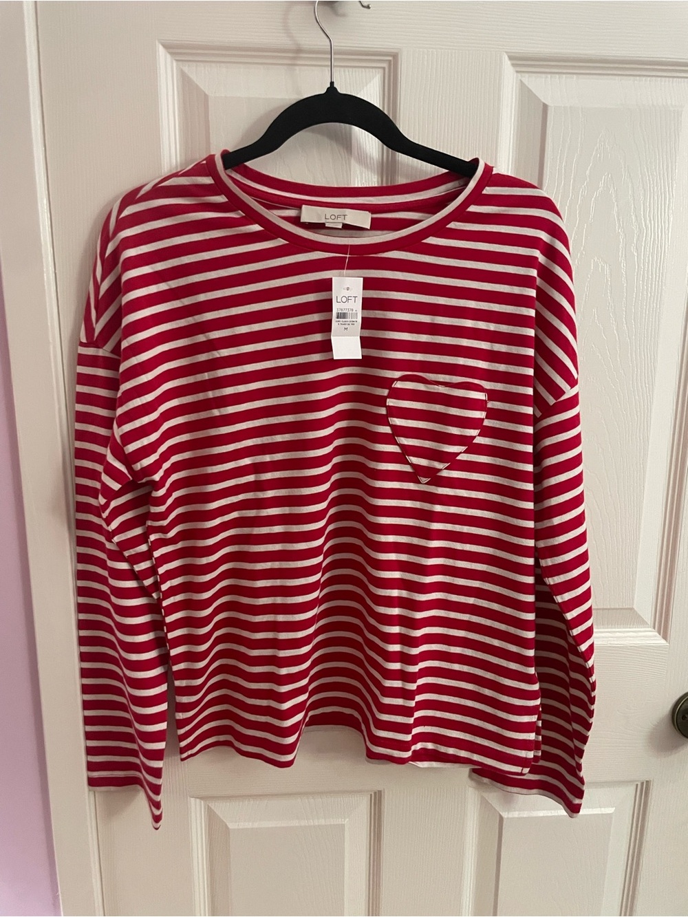 LOFT Red & White Striped Long Sleeve Top